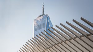 One World Trade Center in NYC peeking over the top of the Oculus