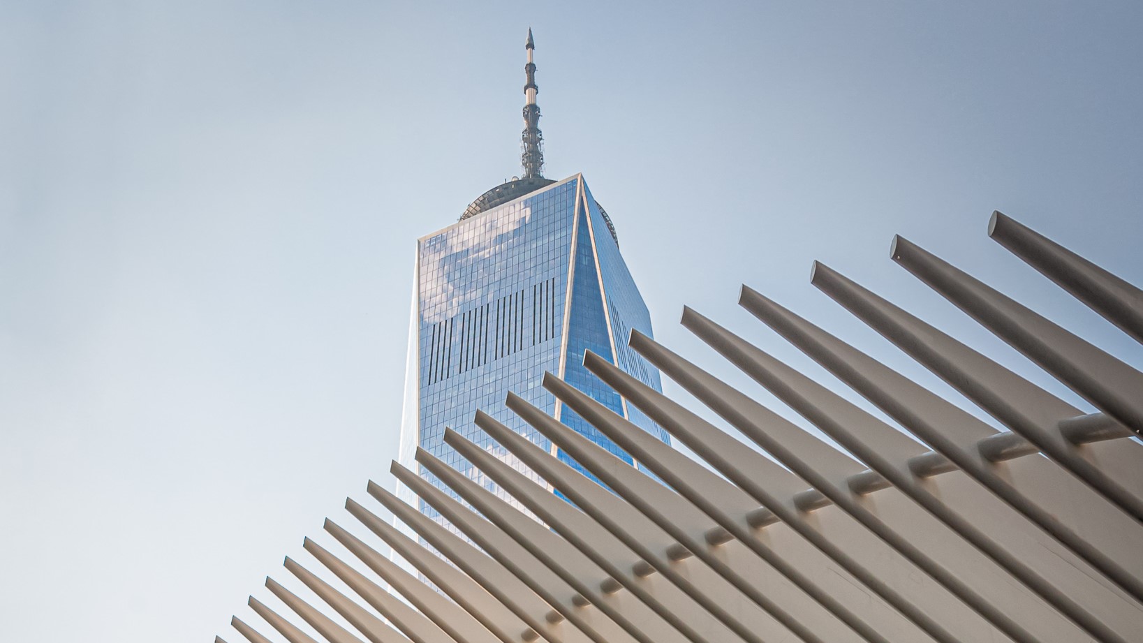 One World Trade Center in NYC peeking over the top of the Oculus