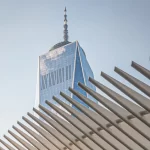 One World Trade Center peeking over the top of the Oculus in New York, New York